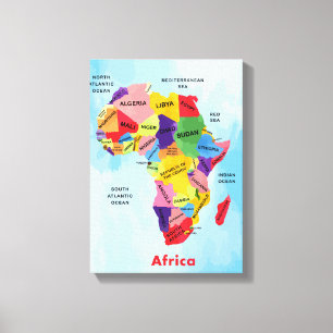 Africa Map watercolor Stretched Canvas Print