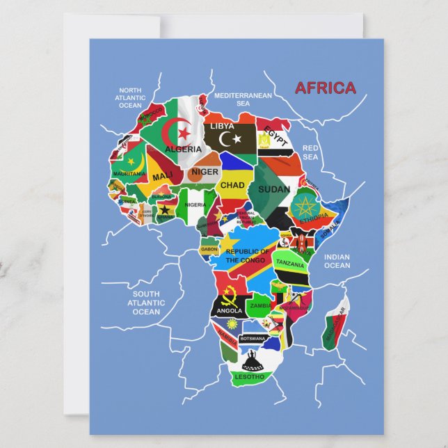 Africa Map with flags Flat Card (Front)