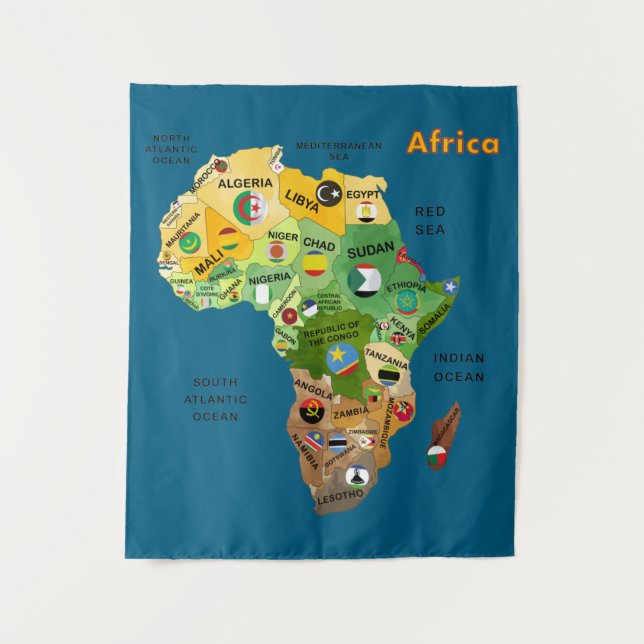 Africa map with flags tapestry (Front)