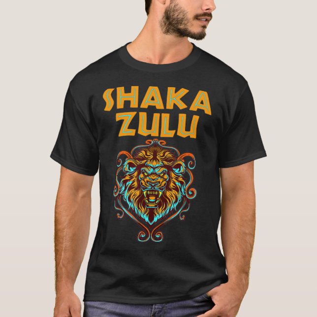 Africa Pride Zulu Warrior Shaka Lion African Tribe T-Shirt (Front)