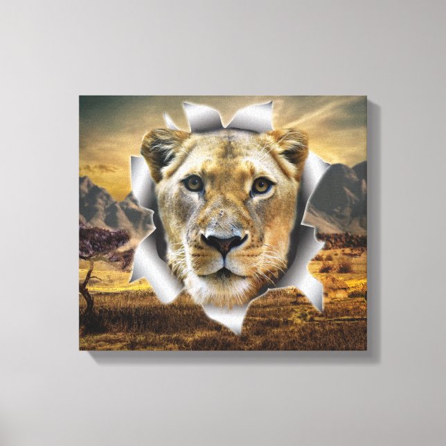 Africa-Safari Lioness Wildlife-Art Canvas Print (Front)
