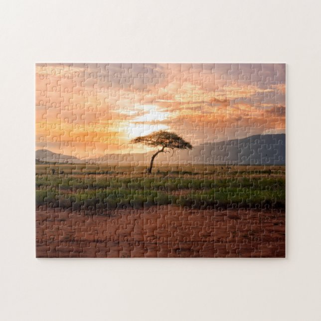 Africa Safari Savannah Desert Field Tree Sunset Jigsaw Puzzle (Horizontal)
