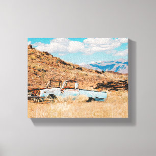 Africa Savannah Grass Old Car Mountains Canvas Print