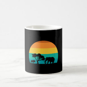 Africa Sunset With Elephant And Gnu Retro Coffee Mug
