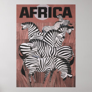 Africa Vintage Travel Poster, Zebra Wall Art