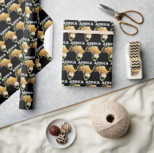 Africa Wildlife Continent White Text Rhino Calf Wrapping Paper