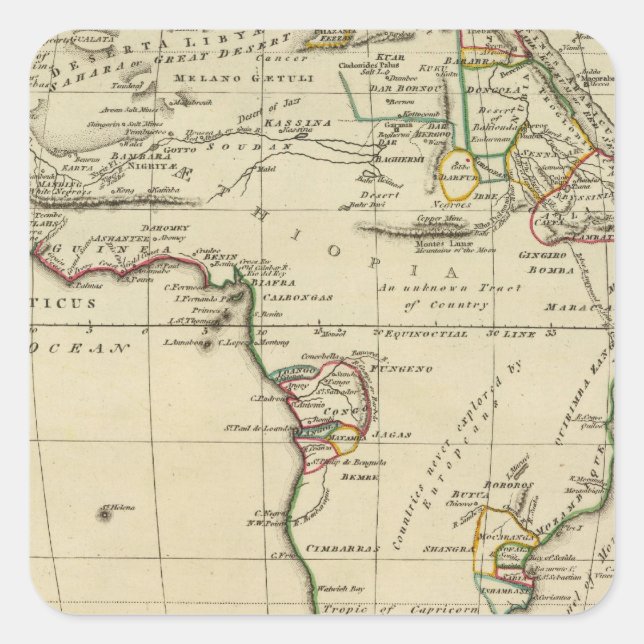 Africa with boundaries outlined square sticker (Front)