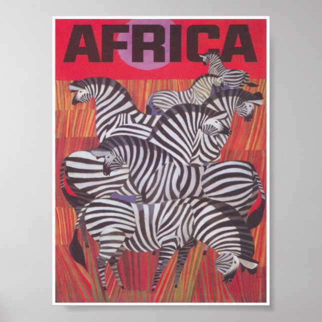 Africa Zebras Colourful Retro Vintage Travel Poster (Front)