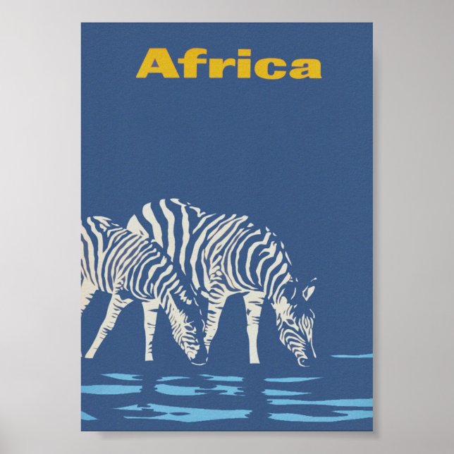 Africa Zebras Drinking Water Vintage Travel Poster (Front)