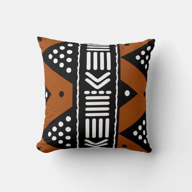 African Abstract Bogolan Throw Pillow (Front)