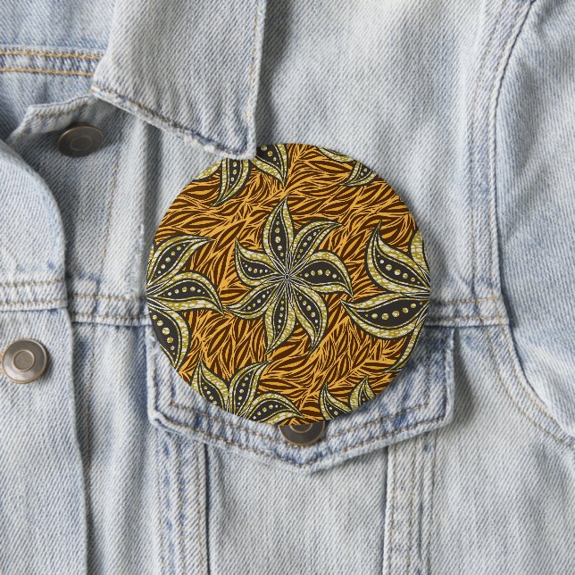 African Abstract Floral Batik Style 10 Cm Round Badge (In Situ)