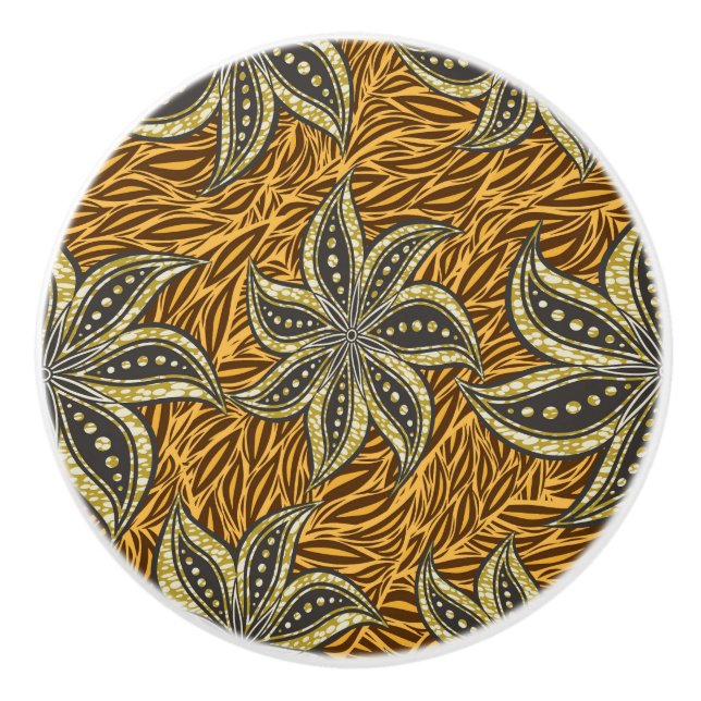 African Abstract Floral Batik Style Ceramic Knob (Front)