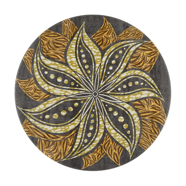 African Abstract Floral Batik Style Cutting Board (Front)