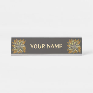 African Abstract Floral Batik Style Desk Name Plate
