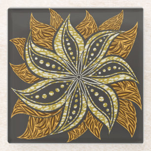 African Abstract Floral Batik Style Glass Coaster