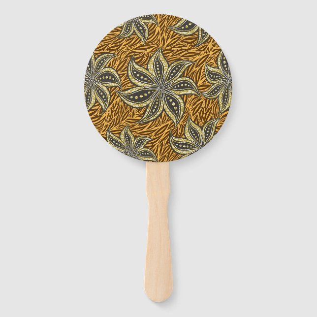 African Abstract Floral Batik Style Hand Fan (Back)