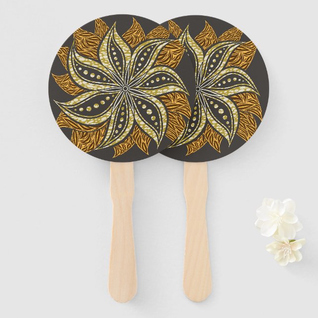 African Abstract Floral Batik Style Hand Fan (Front and Back)