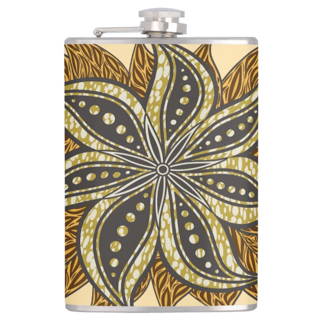 African Abstract Floral Batik Style Hip Flask (Front)