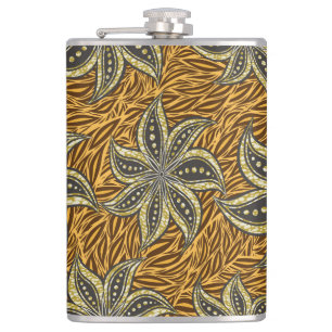 African Abstract Floral Batik Style Hip Flask