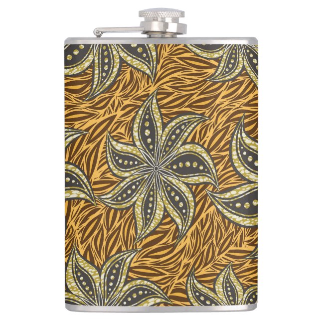 African Abstract Floral Batik Style Hip Flask (Front)