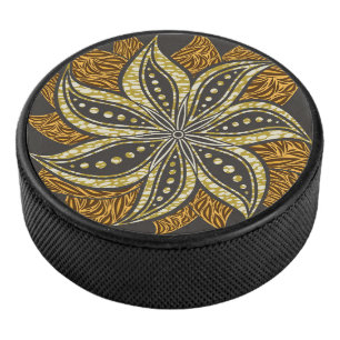 African Abstract Floral Batik Style Hockey Puck