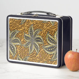 African Abstract Floral Batik Style Metal Lunch Box