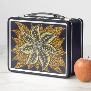 African Abstract Floral Batik Style Metal Lunch Box