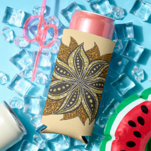 African Abstract Floral Batik Style Seltzer Can Cooler