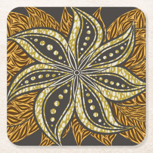 African Abstract Floral Batik Style Square Paper Coaster