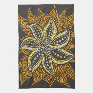 African Abstract Floral Batik Style Tea Towel
