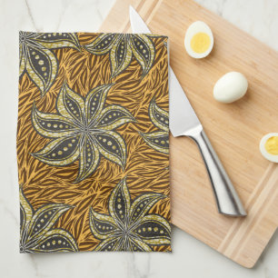 African Abstract Floral Batik Style Tea Towel