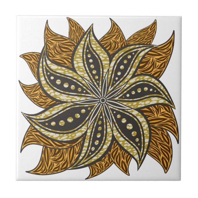 African Abstract Floral Batik Style Tile (Front)