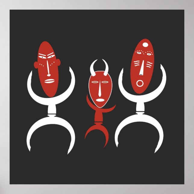 African abstract tribal dancing art poster (Front)