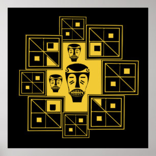 african abstract tribal masks pattern poster