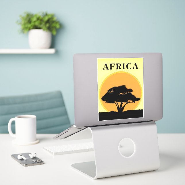 African Acacia Tree Against an Orange Sunset (Laptop On Desk)