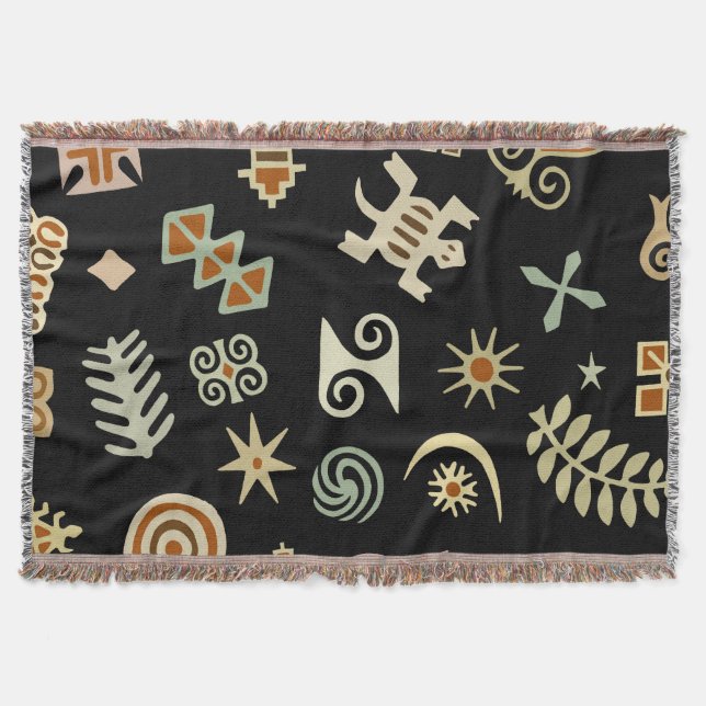 African Adinkra Symbols Throw Blanket (Front)