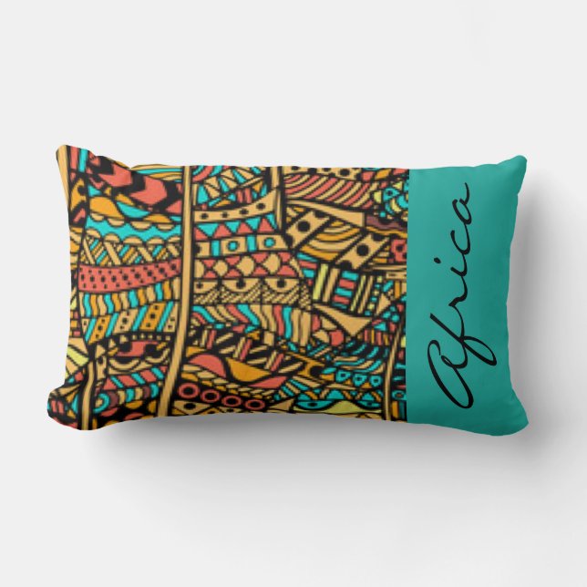 African Africa Pattern Print Typography Lumbar Cushion (Front)