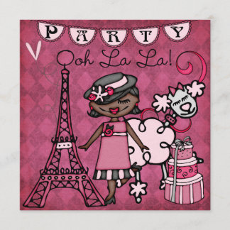 African Amer. Girl Ooh La La Paris Birthday Invite