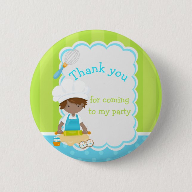 African America Boy Baking 'Thank you for coming' 6 Cm Round Badge (Front)