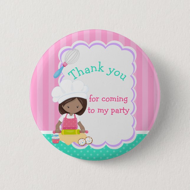 African America Girl Baking 'Thank you for coming' 6 Cm Round Badge (Front)