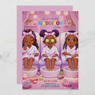African American 3 Girls Spa party Birthday  Invitation