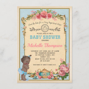African American Alice in Wonderland Baby Tea Invitation