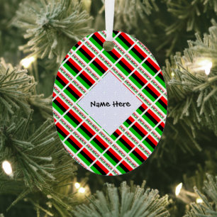 African American and Diaspora Flag Tiled Name Oval Metal Tree Decoration