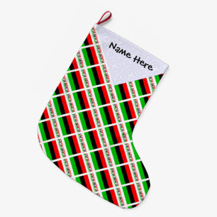 African American and Diaspora Flag Tiled with Name Large Christmas Stocking