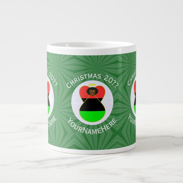African American Angel Christmas Flag Personalised Large Coffee Mug (Front)