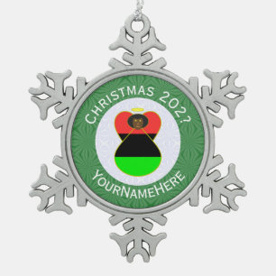 African American Angel Christmas Flag Personalised Snowflake Pewter Christmas Ornament