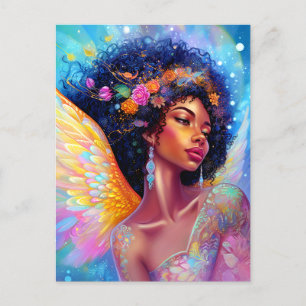 African American Angel Lady Fantasy Art Postcard