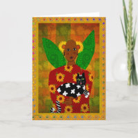 African American angel w/Cat and Sunflowers 
