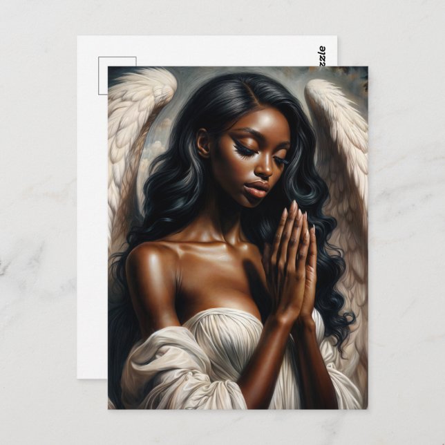 African American Angel Woman Praying Postcard (Front/Back)