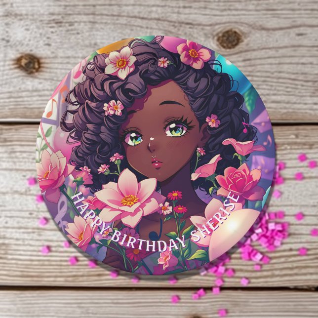 African-American Anime Girl Personalised Birthday Paper Plate (Creator Uploaded)